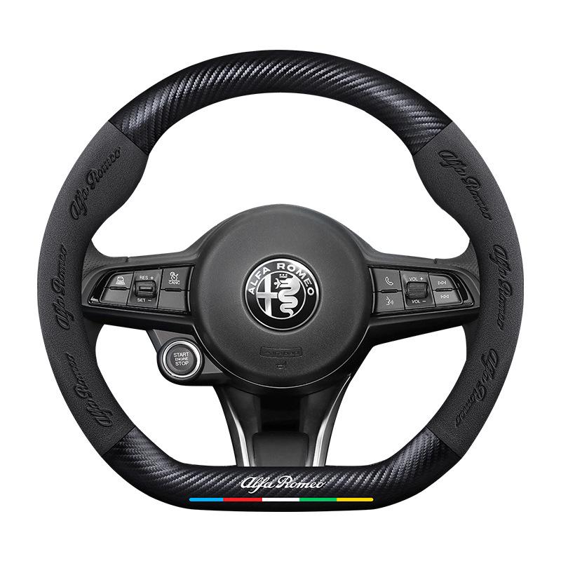 Carbon Fiber & Alcantara Leather Steering Wheel Cover for Alfa Romeo Stelvio, Stanway, Giulia, Juliet