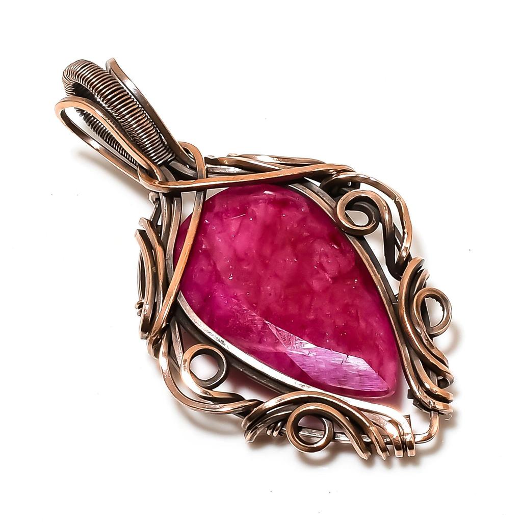 Ruby 999 Copper Wire Wrapped Pendant, Handmade Gemstone Pendant Jewelry, Gifts For Wife Brand New Pendant