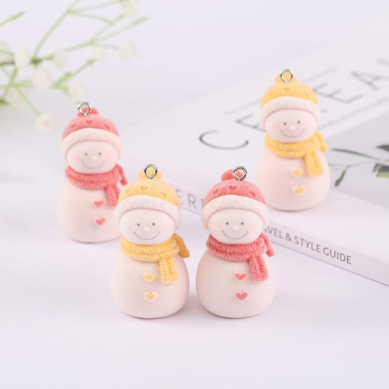 Versatile Flocking Snowman Pendant Decorative Necklaces Pendants DIY Jewelry Making Supplies Mini Resin Ornaments