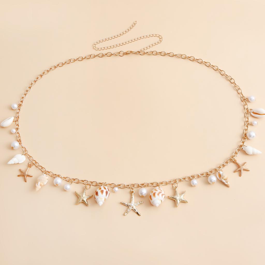 Bohemian Beach Waist Chain Belly Chain With SeaShell Pearl Starfish Decors For Women Girl Pool Parties Music Festival