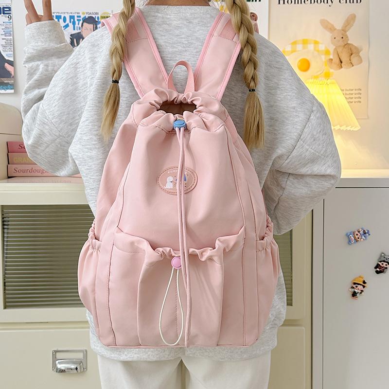 Schoolbag casual simple schoolbag new girl heart drawstring bundle commuter travel backpack student class versatile backpack