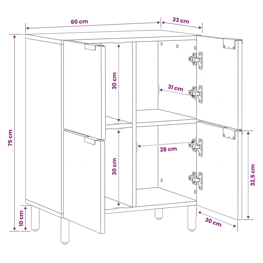 Sideboard with Door White Washed Surface 60 x 33 x 75 cm