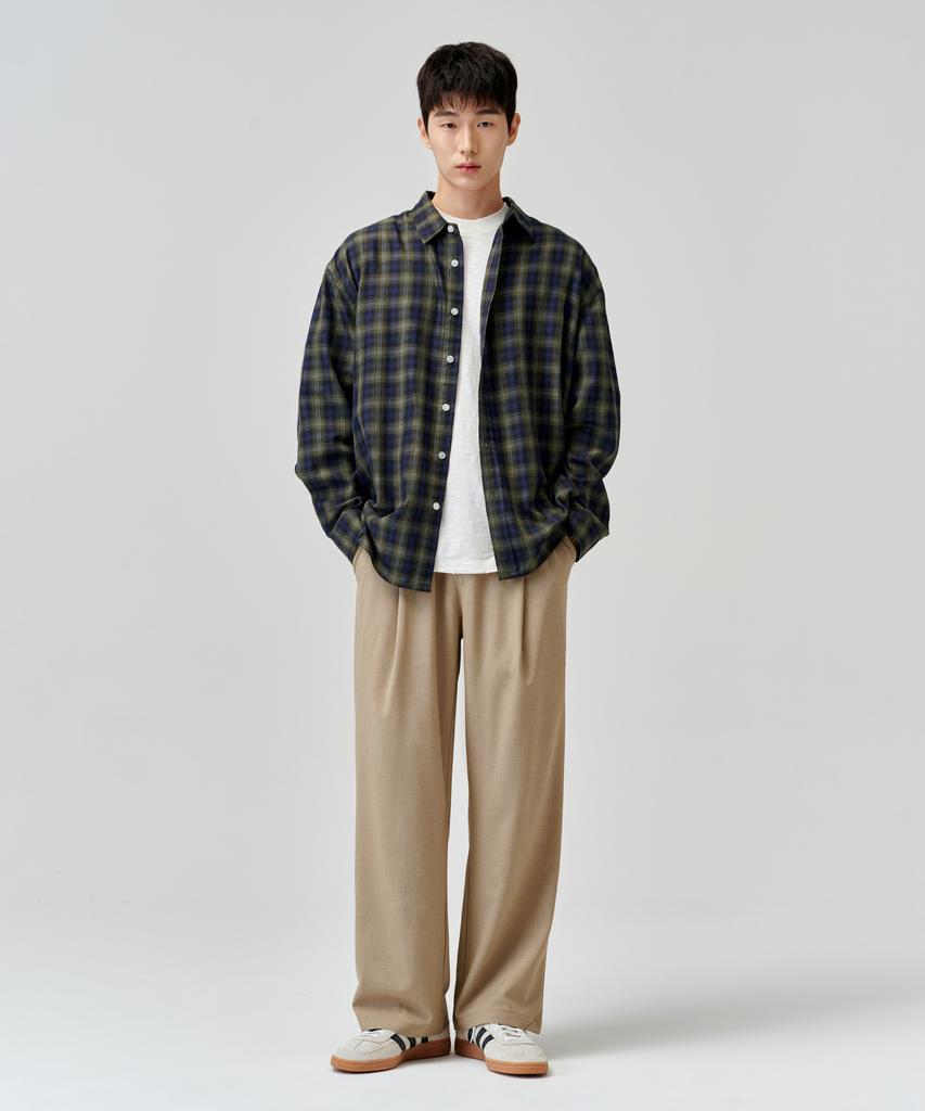 AGOD Single-Pleat Wide Elastic Waist Slacks [Beige]