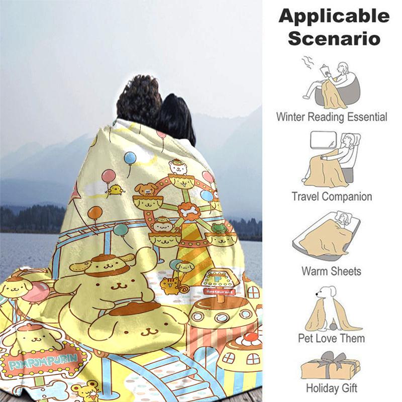 1pc PomPom Purin's Carnival Adventure Cartoon Blanket Home Decorative Throw Gift for Family and Friend, Perfect for Couch Bed Living Room Bedroom Offi