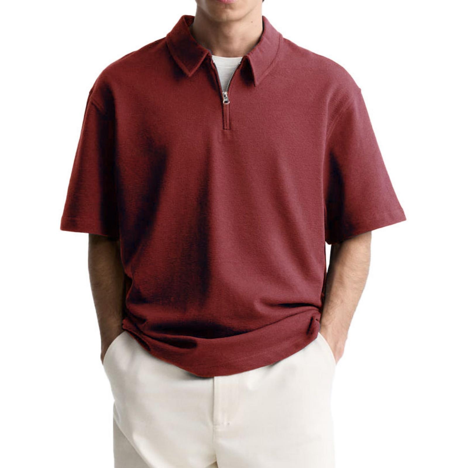 

Men s Short,sleeved Casual Shirt, Men s Lapel One,third Zipper Color Top XXXXL винний