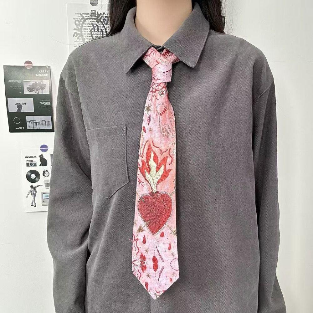 Gradient Pink Heart Flame Tie Y2K Women's Neck Tie Unique Romantic Neck Scarf  Fashion Accessory
