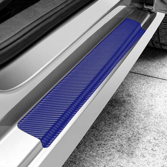 Blue Carbon Fiber Sticker Car Door Anti-Scratch Strip Protector Sill Scuff Cover