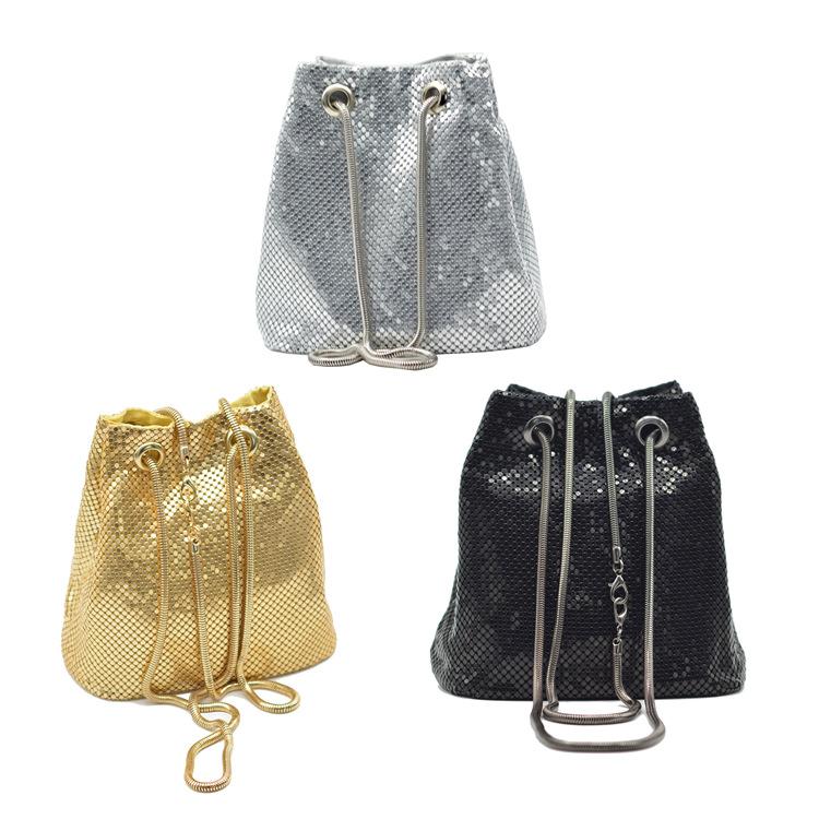 Fashion One-shoulder Messenger Bucket Bag Silver Sequined Bucket Evening Bag Women crossbody purses and handbags luxury designer