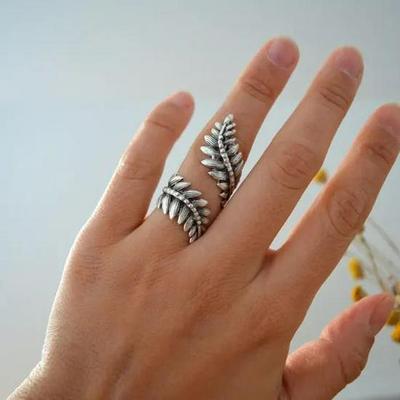 Adjustable Geometric Olive Leaf Alloy Ring for Women