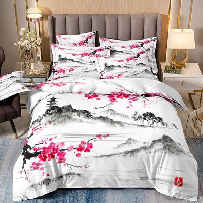 3D Printing Ink Painting Landscape Bedding Quilt Set Three-Piece Custom