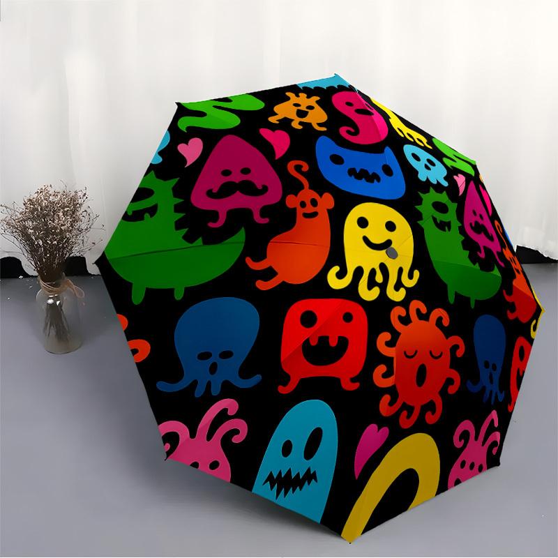 1pc Colorful Creatures Automatic Open/Close Umbrella, Umbrella with Cartoon Design, Portable Compact Umbrella for Men & Women, Good Holiday