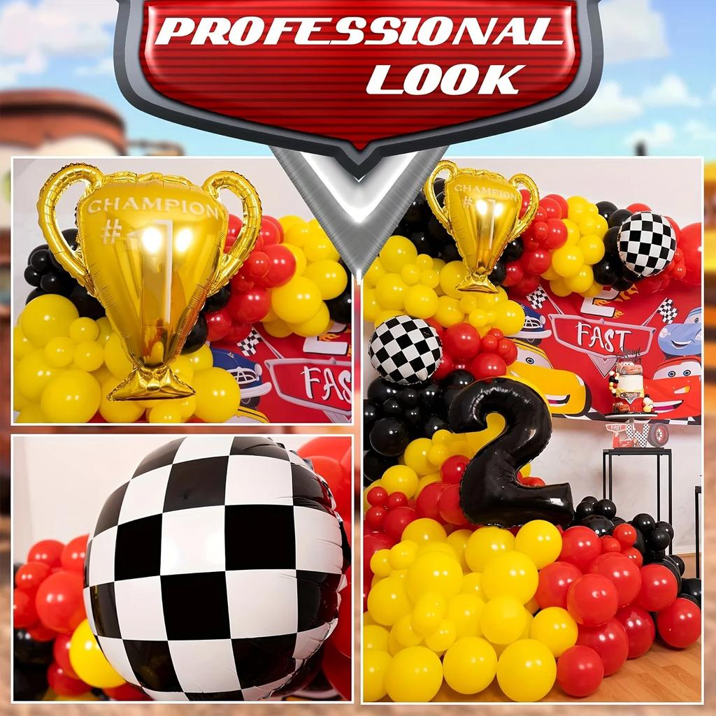 117pcs All-in-one Car Balloon Garland and Arch, Perfect for Lightning McQueen Racing Themed Birthday Parties and Themed Events