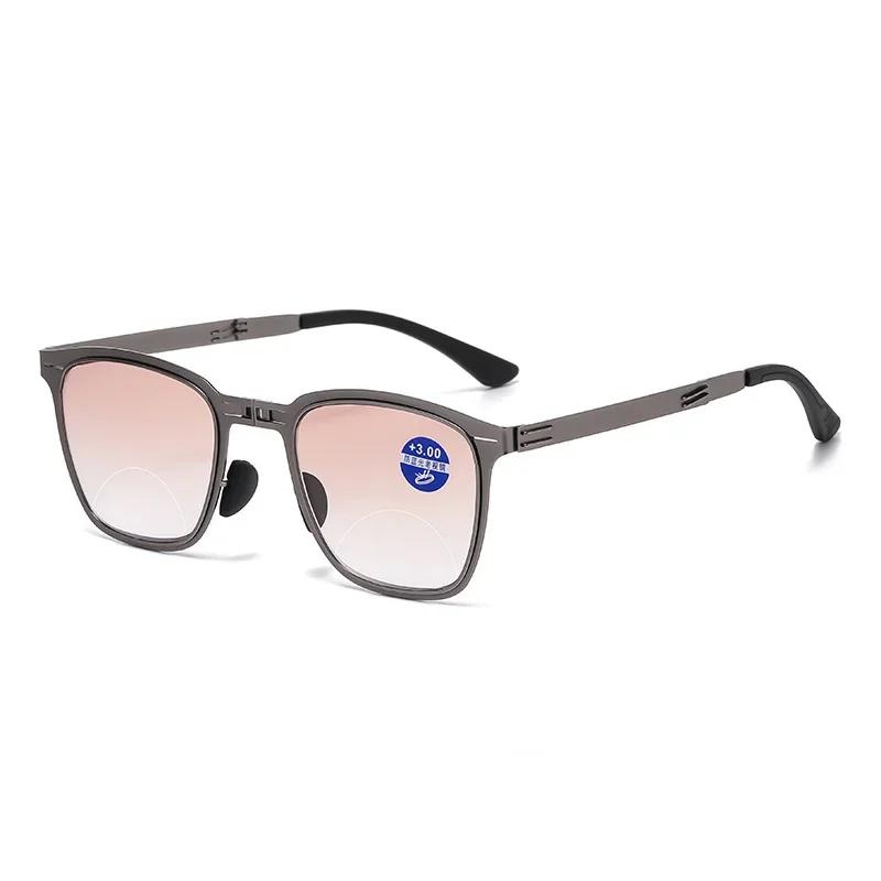 Progressive Color Anti Blue Light Far Sight Glasses Fashion Eyewear for Both Near and Far Metal Folding Bifocal Reading Glasses