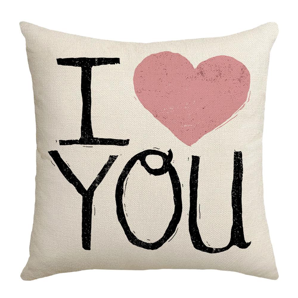 

New Valentine s Day Pillow Case Pink Love Linen Print Couple Home Living Room Sofa Cushion Pillow 45 * 45Cm (without core)