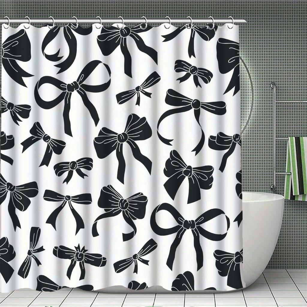 3D Black Bow Curtains Cool Shower Curtain Set For Bathroom Modern Bath Rug Decor For Bathroom Shower Curtains Multi-Size Design