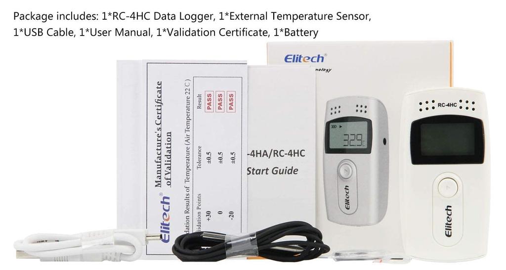 Elitech 16000points Mini Temperature and Humidity Data Logger Temperature and Humidity Recorder RC-4HC (10pcs)