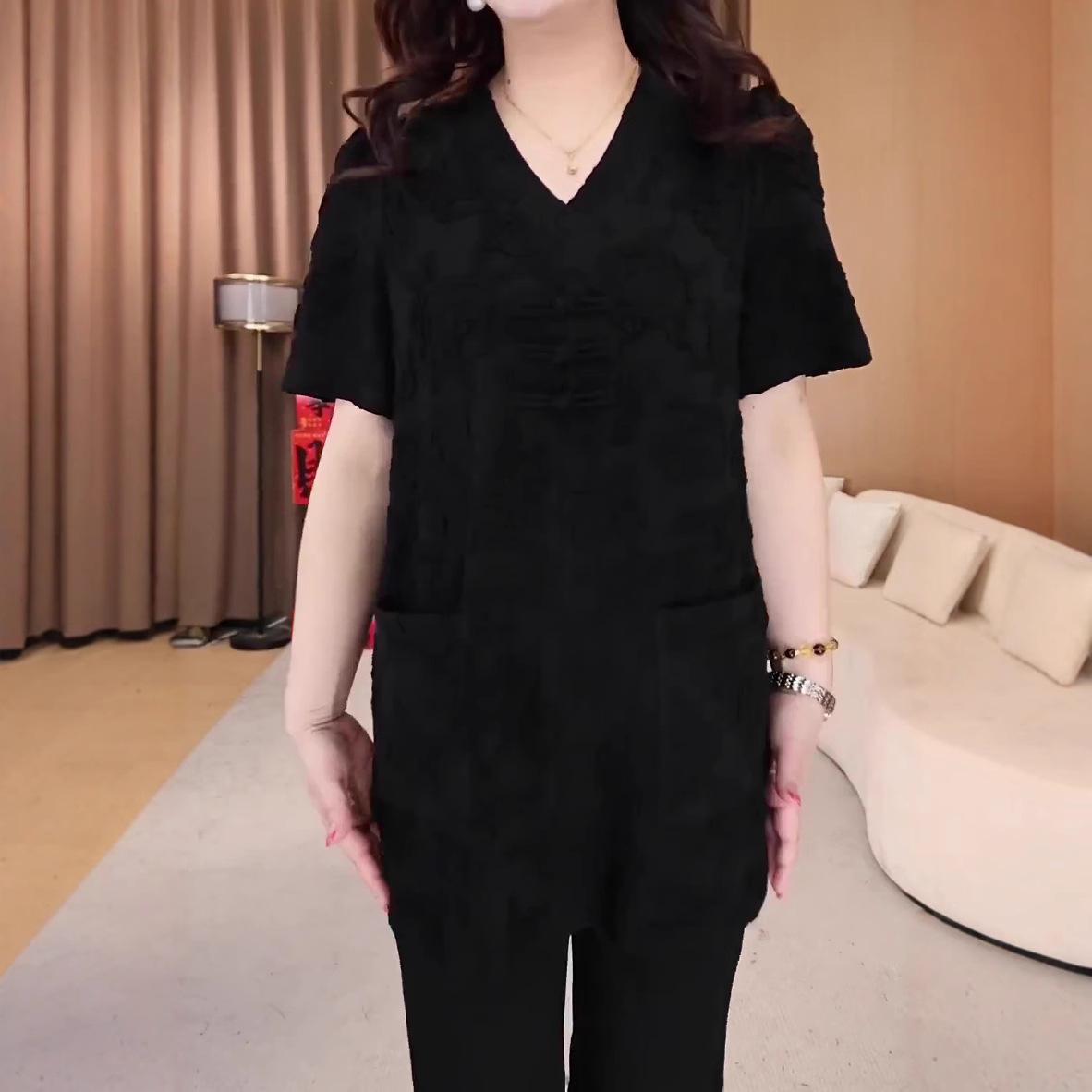 

2025 Summer Lace Jacquard Short Sleeve Plus Size Top for Women 4XL for 180-200 lbs