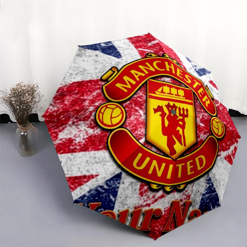 1 PC Automatic Folding Umbrella - Manchester United F Custom Name Pattern, Portable & Foldable Design with 8 Ribs, Christmas Birthday Gifts