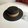 Luxury Elegant Women Summer Straw Hat Flat Top Boater Cap Folds Silk Pearl Decor Hand Weave Wide Brim Sun Hat Panama Fedora