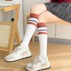 White Double Needle Striped Calf Socks Combed Cotton Japanese Retro Women'S Medium Tube Socks College Cotton Socks