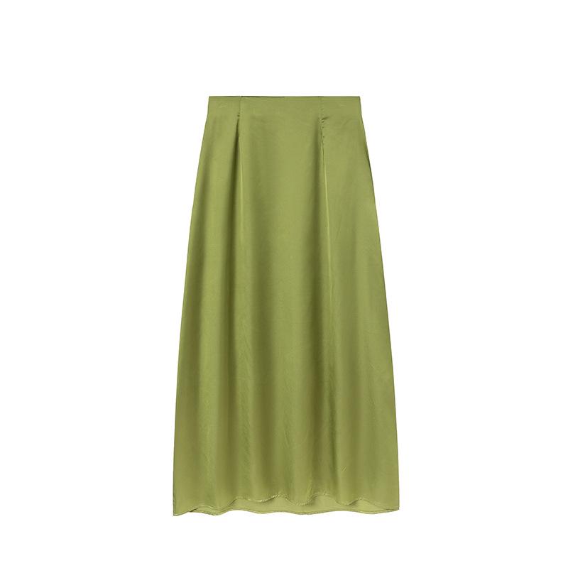 2024 Spring/Summer Women's Faux Silk Satin Bodycon Midi Skirt Casual European & American Style