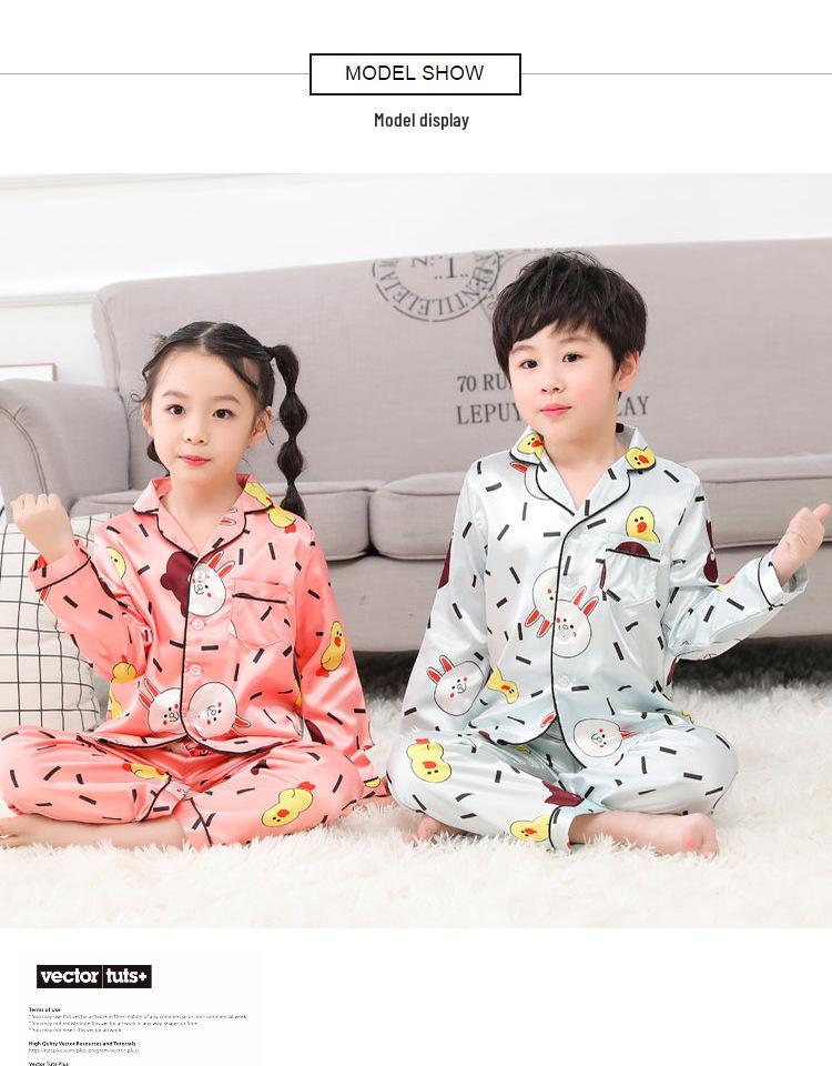 Children's Ice Silk Pajamas Set - Comfortable Summer Sleepwear for Boys and Girls