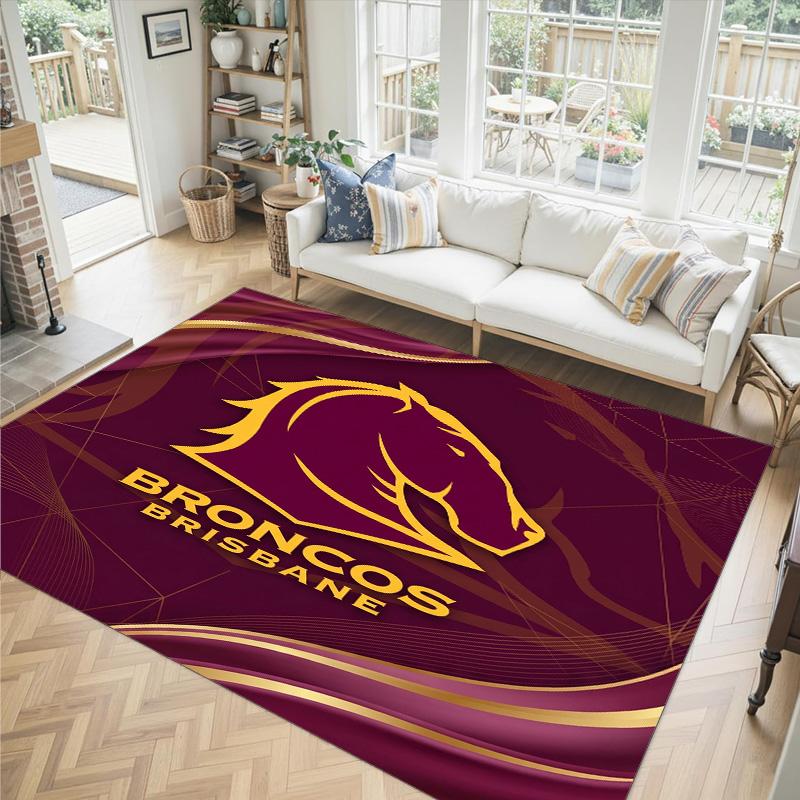 Brisbane Broncos Design Crystal Velvet Carpet Cozy Non?Slip Printed Rug For Bedroom Living Room Entrance
