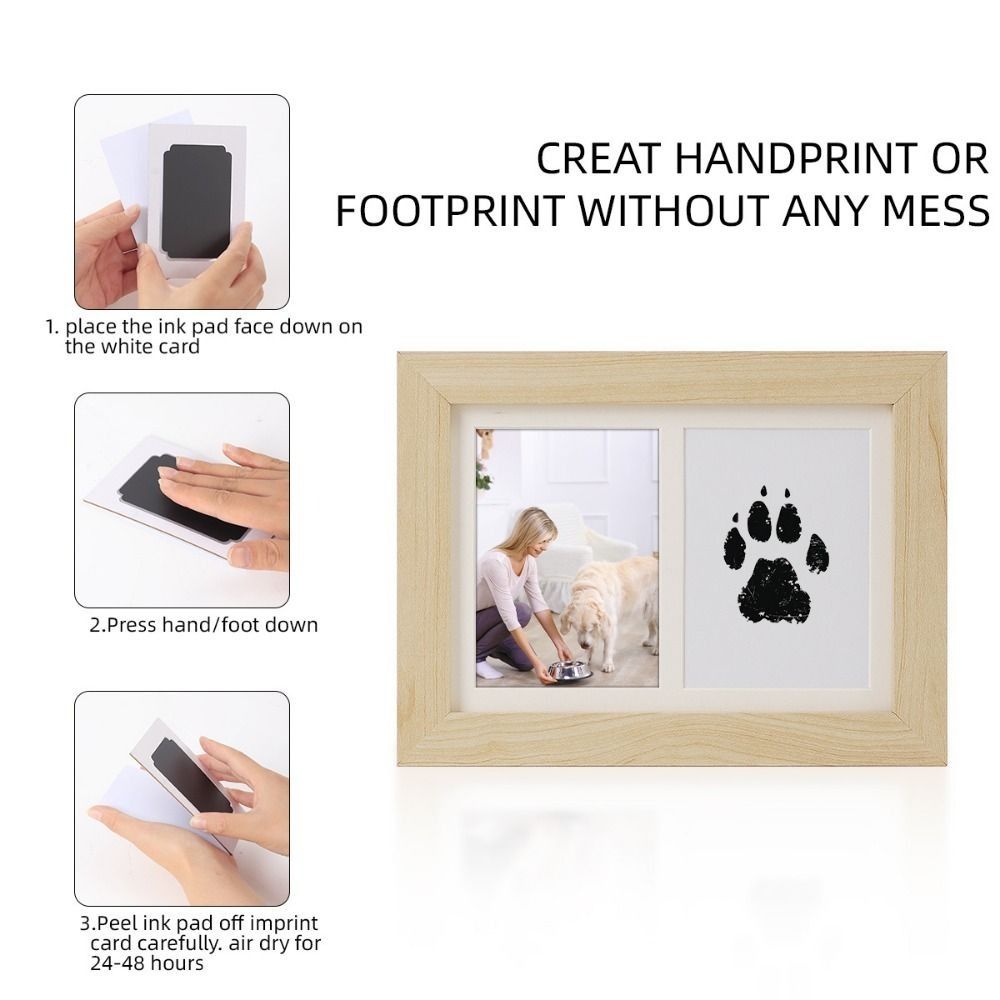 Clean-Touch Ink Pad Pet Paw Print Kit Wooden Paw Print Photo Frame  for Pet Lovers