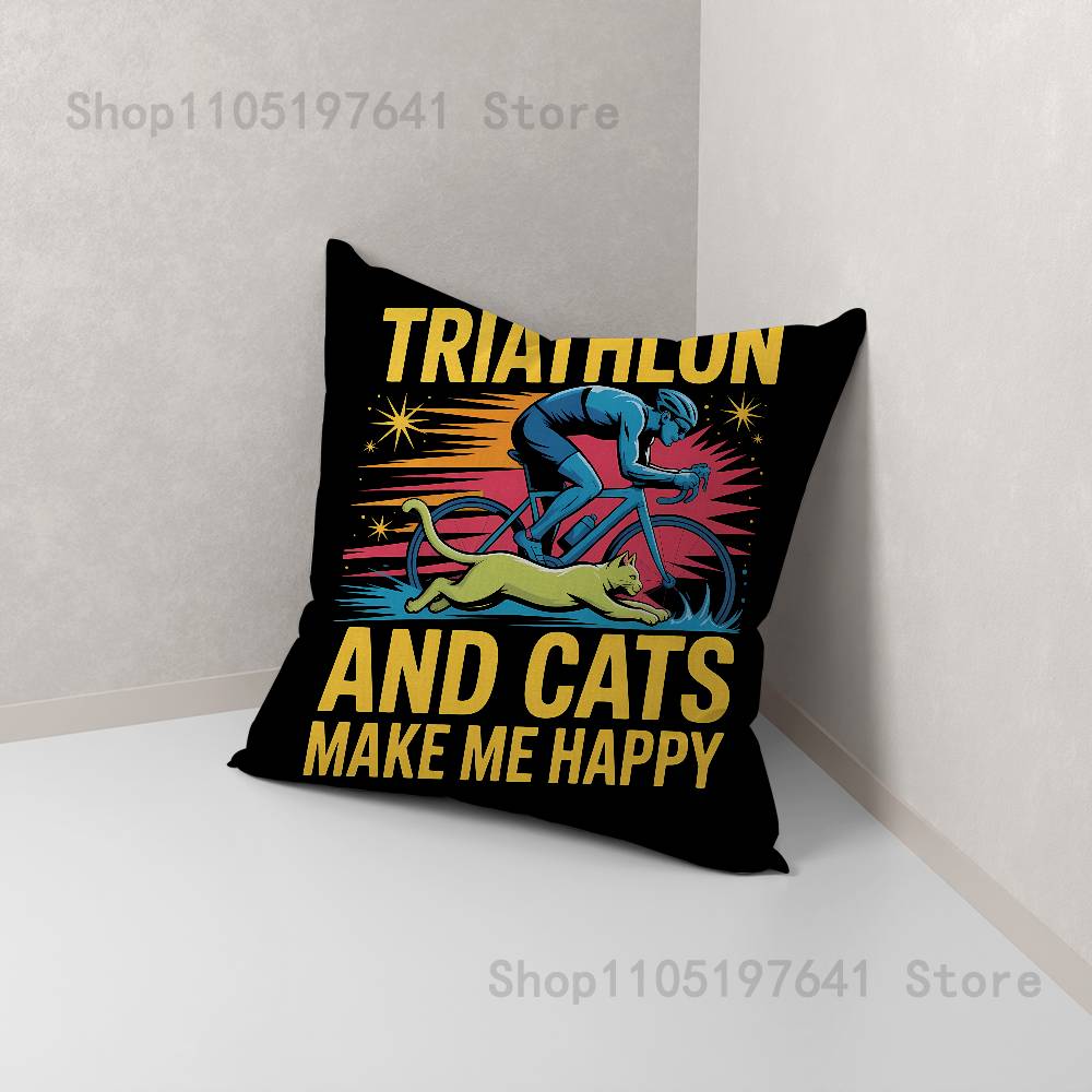 Triathlon Swim Bike Run Tri Life Pillow Case For Sofa Decor Car Office Room Printing Cushion Cover Decorations and Protector