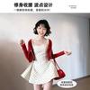 Apricot polka dot suspender dress for women is beautiful in summer, small and thin, summer short skirt birthday wear