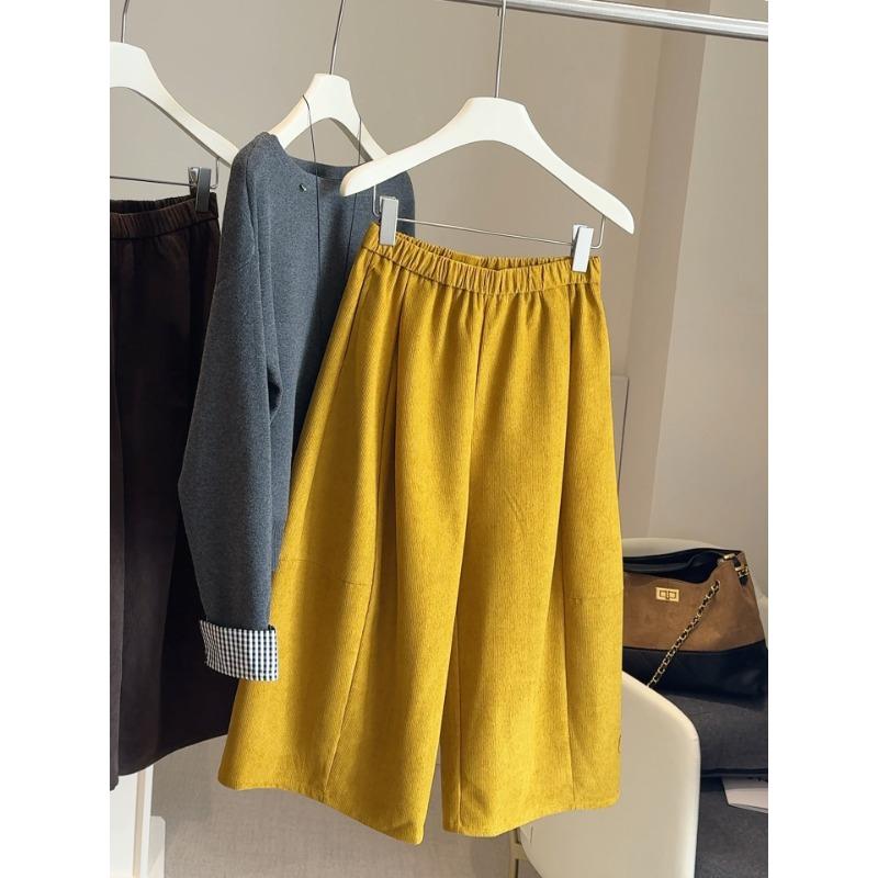 

Corduroy eight-point casual pants children small autumn and winter high waist lazy loose straight wide leg scimitar pants M