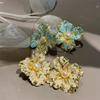 Vintage Enamel Four Le Flower Frewater Genuine Pearl Stud Earrings Needle Retro Court Sle Jewelry