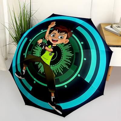 1 buc. Umbrelă pliabilă automată Ben10 cu design în 3 plieri, Cadru de fier cu 8 spițe, De exterior, Cadou ideal pentru fani, Călători, Uz zilnic, Potrivită pentru Fe