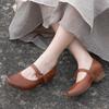 Johnature Genuine Leather Women's Pumps Retro Sheepskin Soft Soled Comfortable Mid Heel Shoes