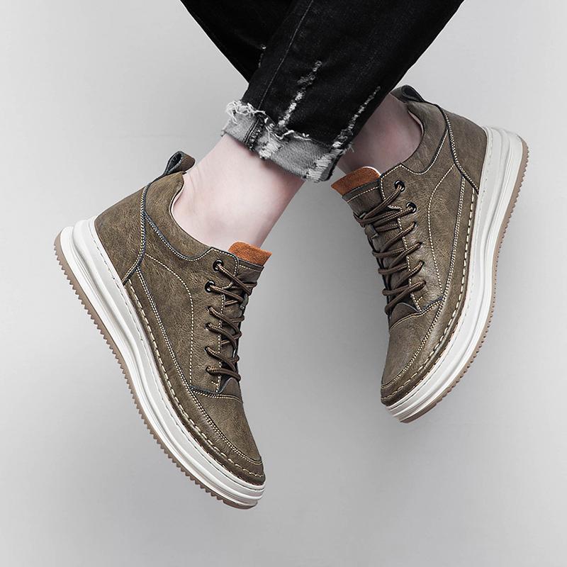Scarpe da Ginnastica Casual Board Man in Vera Pelle Scarpe con Zeppa Sportiva Rialzanti Scarpe Rialzanti Invisibili