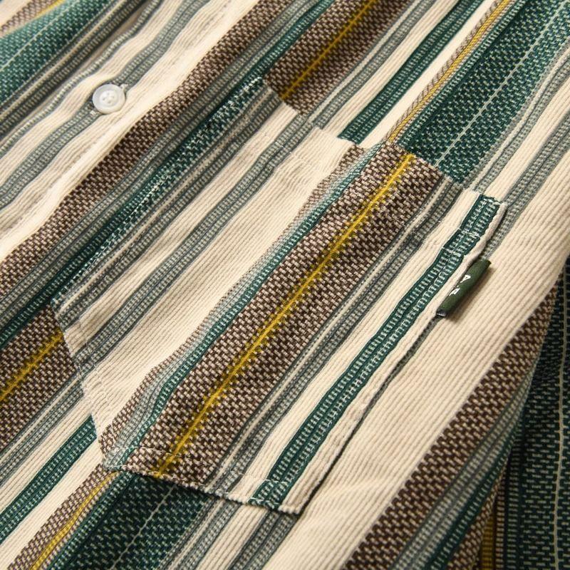 Japanese Cotton Corduroy Trendy Striped Loose Long-sleeved Shirt Men's Autumn Hong Kong Style Thin Button Cardigan Jacket