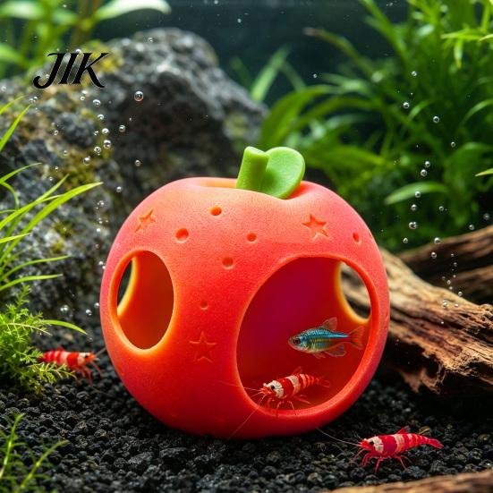Crystal Shrimp Shelter for Breeding Fruit Aquarium Hide Cave, Apple Pitaya Fish Tank Hideout, 3D Vivid Shaped Decor Printed Decorative Betta And Cave