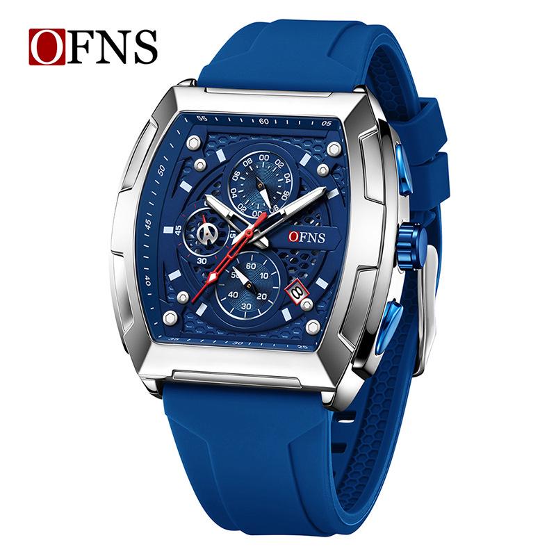 OFNS Six-Needle Quartz Watch: Casual Alloy & Silicone, Luminous, Calendar, 50M Waterproof Chronograph