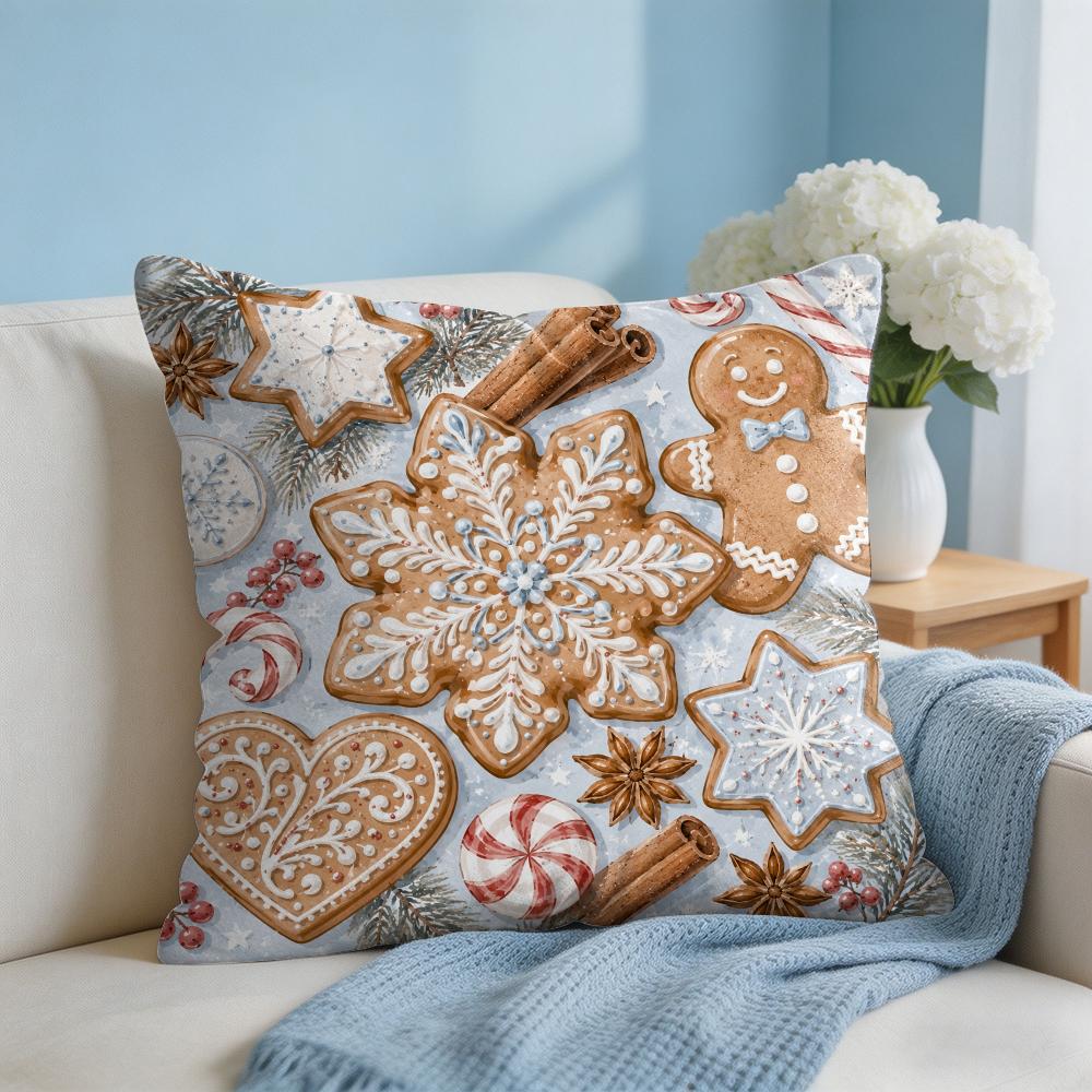 Christmas Pink Gingerbread Cushion Cover Square Pillow Bedroom Sofa Leisure Comfort Living Room Home Decoration X