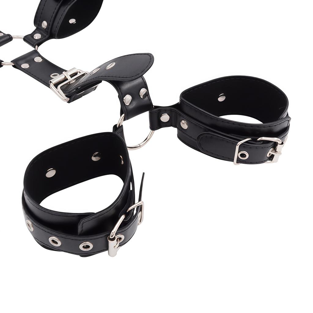 Adjustable Neck To Wrist Ankle BDSM Bondage Kit with Collar Handcuffs Chain Leash Straps for Couples Role Play Sex Toys