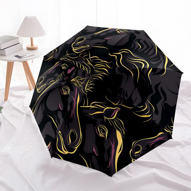 1PC Horse Pattern Automatic Folding Umbrella - Compact 8-Rib Design, Durable Plastic & Iron, Lightweight for Outdoor Daily Use, Festive Gift050