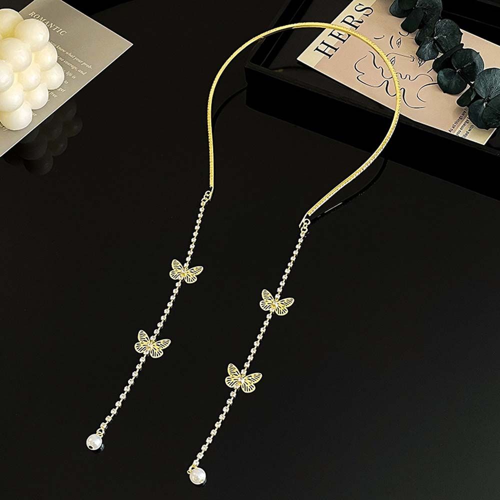 

Sweet Girls Pearl Butterfly French Hair Accessories Tassel Headband Thin Hair Hoop Rhinestone серебряный