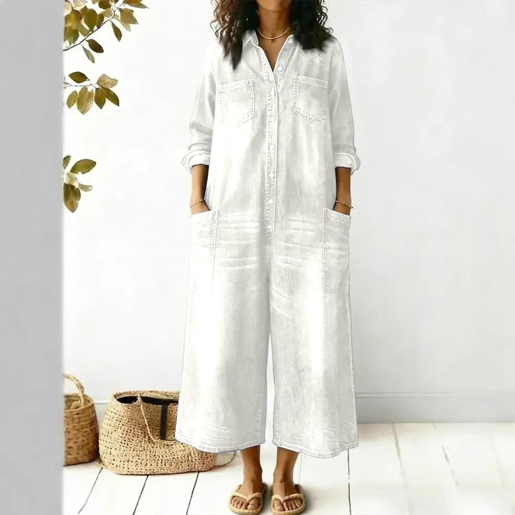 Fashionable Women's Spring And Fashion Sexy Single Breasted Shirt Loose Jumpsuit