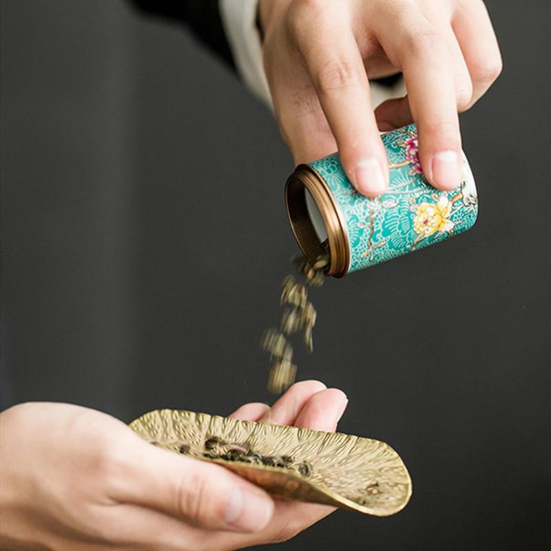 Chinese Enamel Color Flower and Bird Tea Caddy Ceramic Tea Jar Sealed Container Travel Tea Box Coffee Candy Storage Tank Teaware