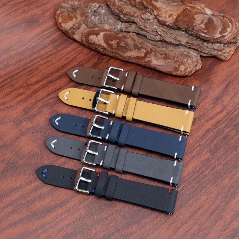 Universal Quick Release Matte Leather Watch Strap for Huawei - Retro Crazy Horse Leather with Apricot Tail, Sizes 18/20/22