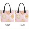 Tote Bag Pink Golden Snowflakes Winter Print Canvas Holiday Shopping Gift for Women