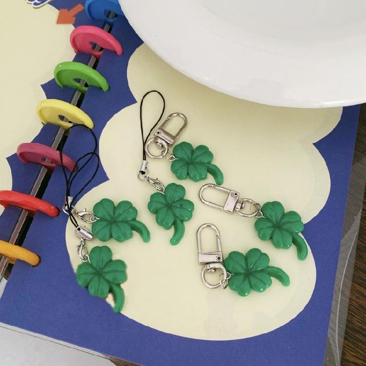 Green Four Leaf Grass Charm Pendant Chain Phone Strap Pocket Keychain Strap Hangings Decoration for Key Bag Purse