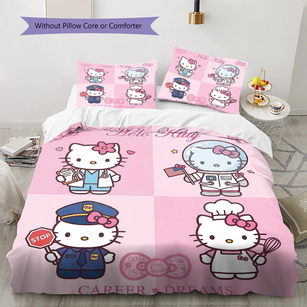 Hello Kitty Cute Pattern Bedding,Quilt Set Quilt Cover Pillowcase Home Birthday Gift(1 * Duvet Cover + 2 * Pillowcase, Without Core)