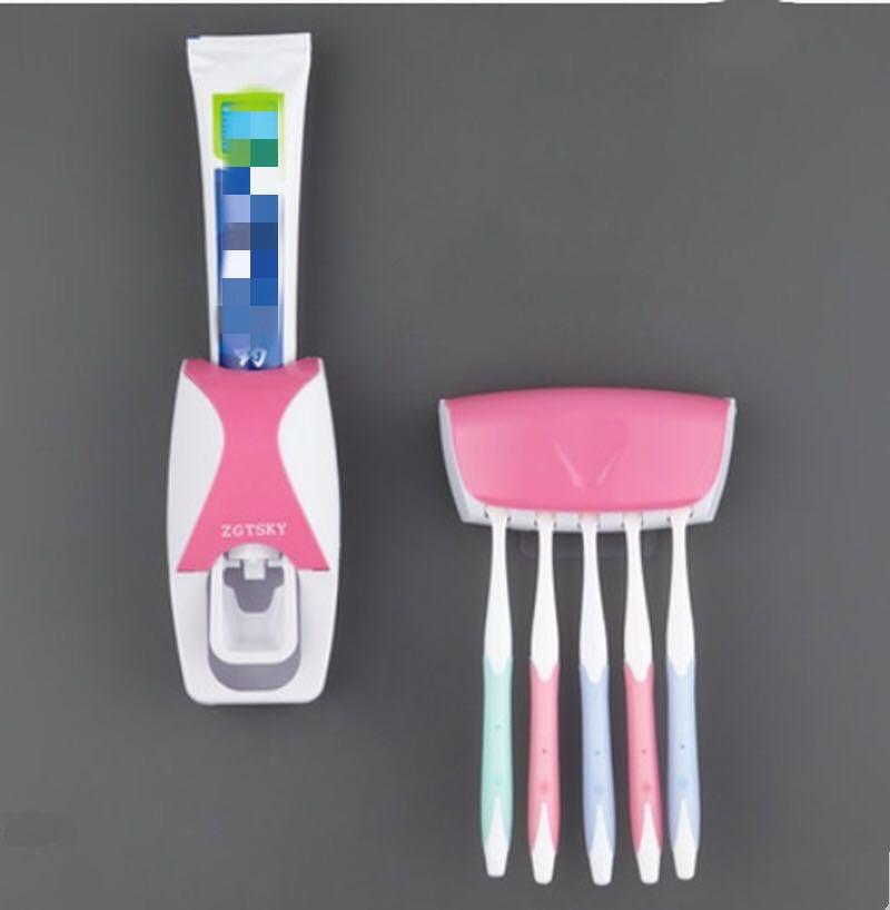 Automatic Toothpaste Dispenser Wall Mount Dust-proof Toothbrush Holder Wall Mount Storage Rack Bathroom Accessories Set Squeezer