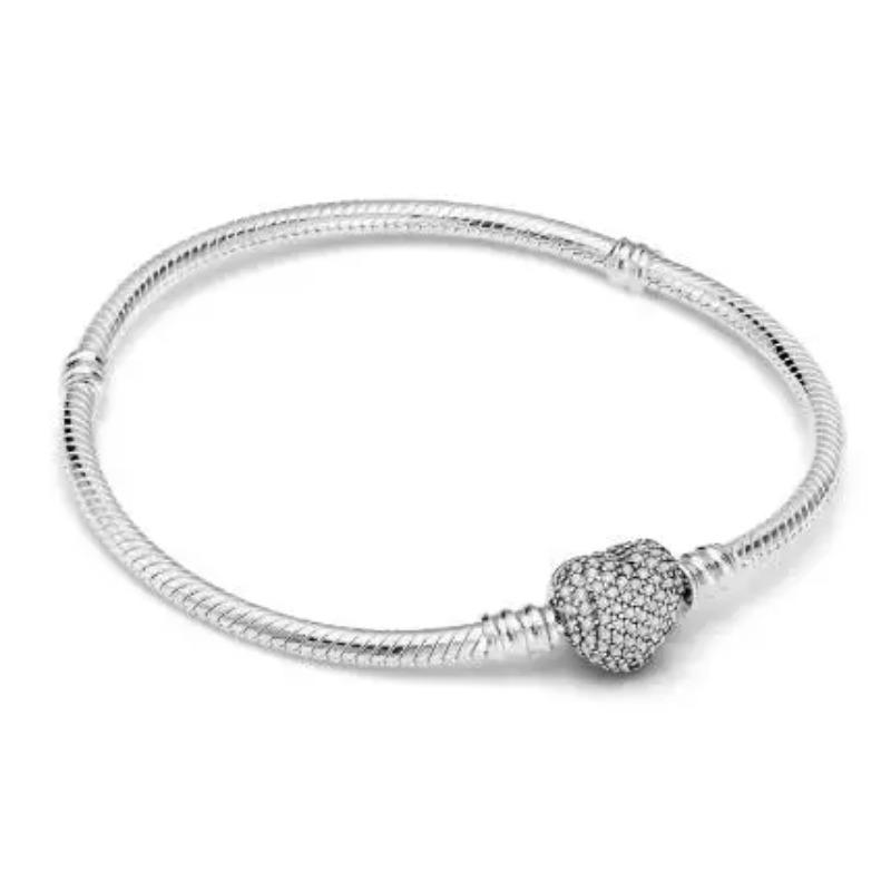 

Оригінальний браслет Me зі срібла 925 проби Жіночі прикраси Тонкий круглий плаский намистина-шарм Розкішний браслет Fit Me Намистина 17cm